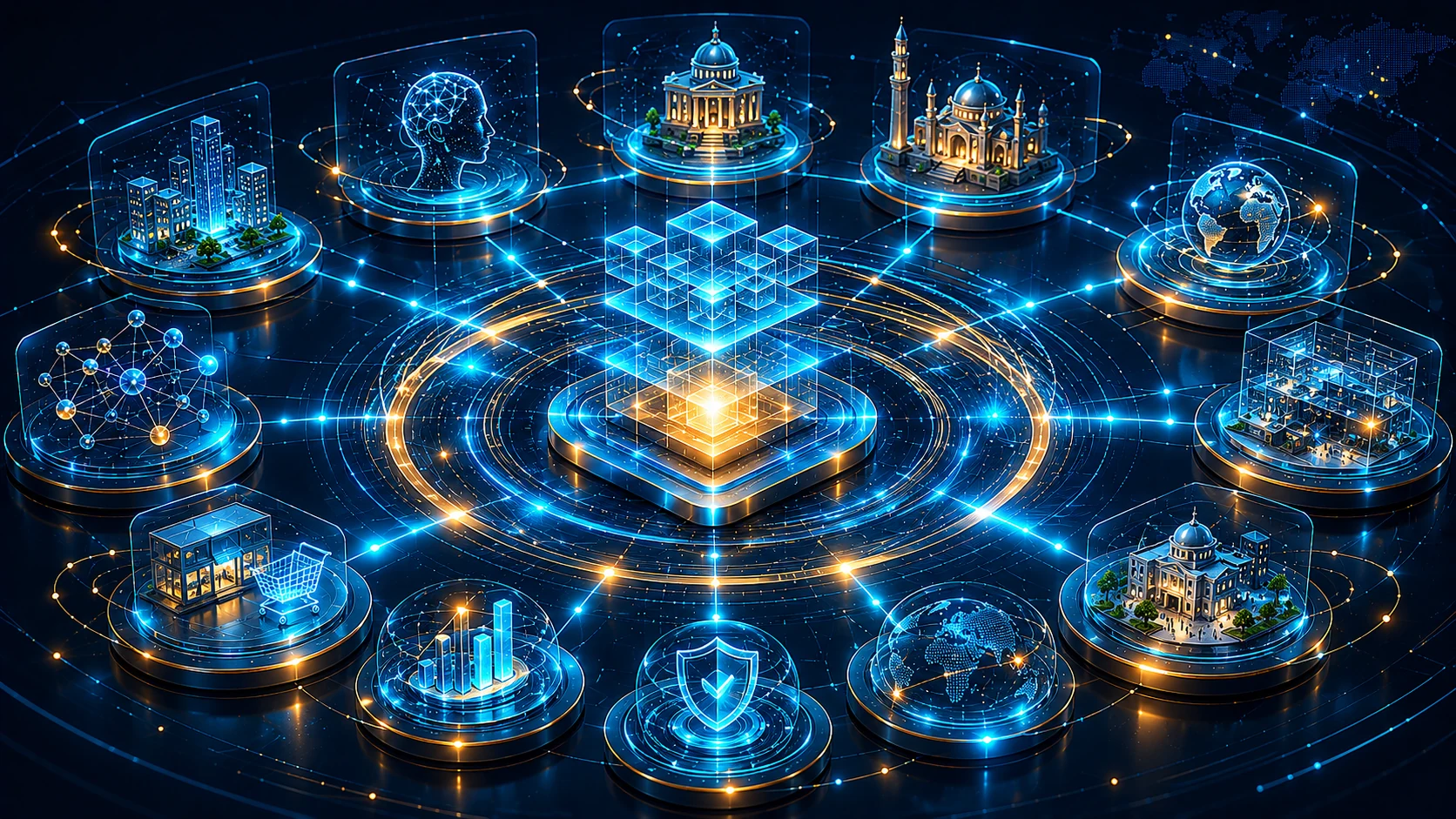 12-module architecture visual with Reality Core at the center, surrounded by eight experience modules and three horizontal layers