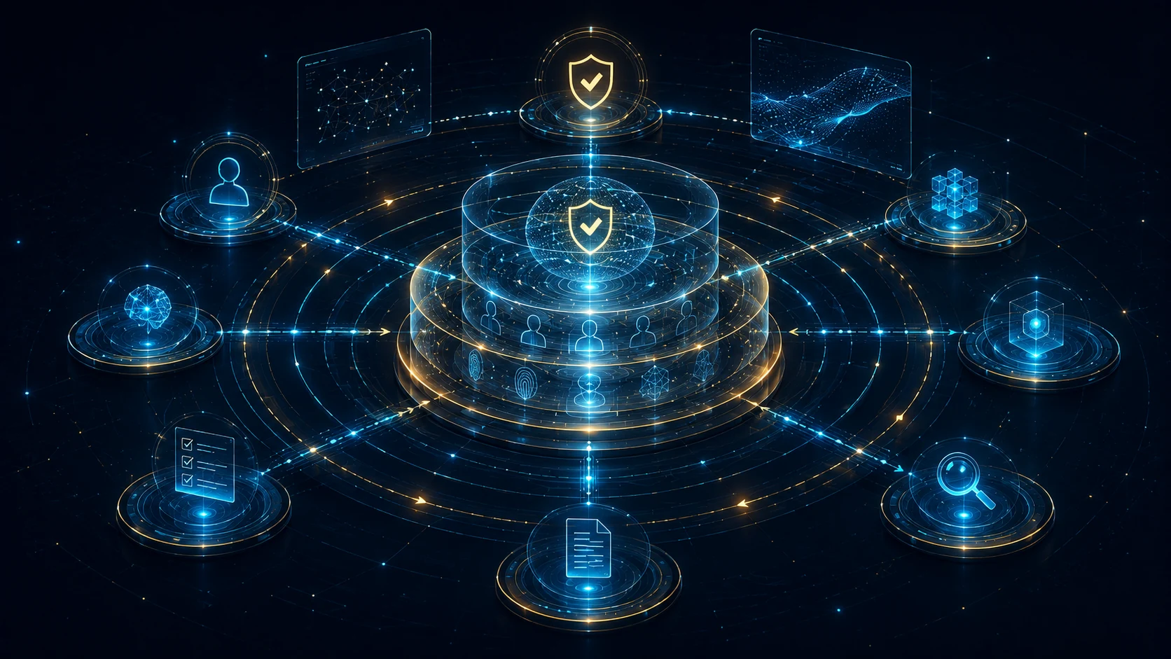 KVKK, etik yapay zekâ ve içerik doğruluğu güven katmanını temsil eden Trust Layer görseli